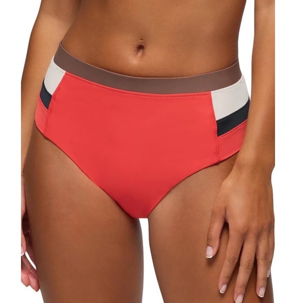 PRANA Baja Bound High Rise Bottom Women L Rose Fire Colorblock Bikini Swim